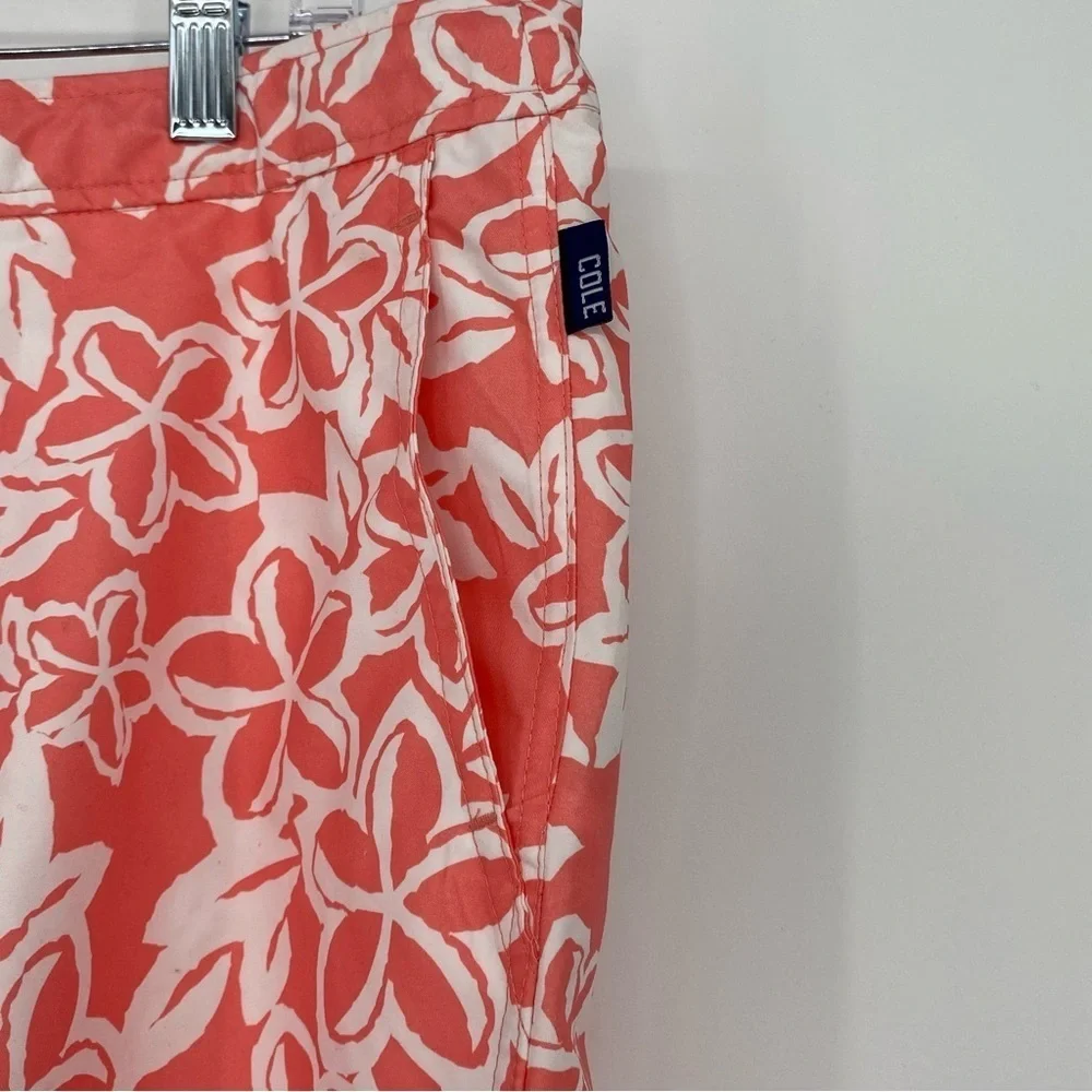 Cole coral white tropical flower print swim trunks men's size 36